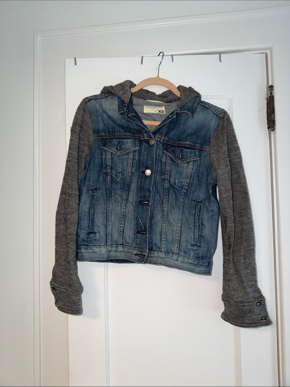 SALE! Rag & Bone Denim & Knit Hooded Jacket - Blue and Gray XS